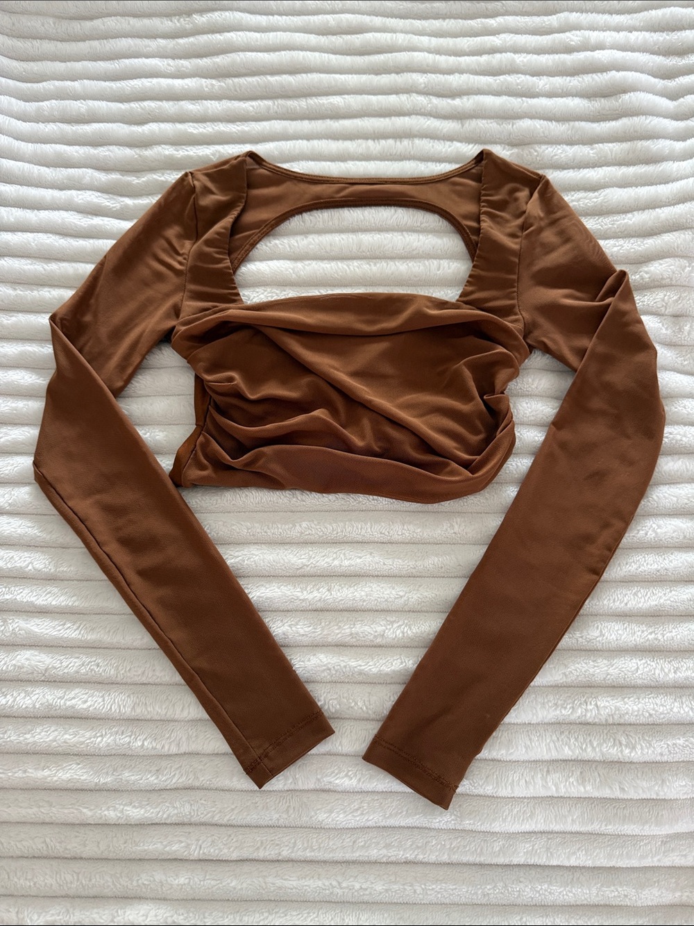 Princess Polly Brown Long Sleeve Ruched Cutout Crop Top